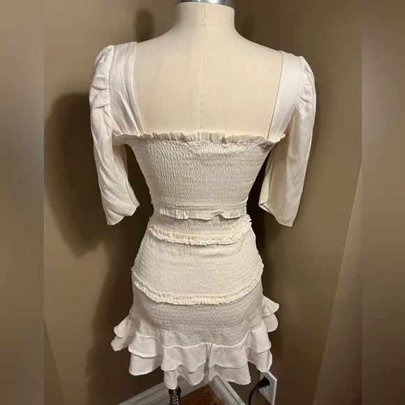 White Ruffled Smocked Dress - Picture 3 of 3